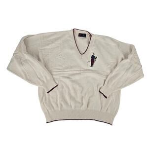Isle of Cotton Golf Embroided Sweater Preppy V-Neck 3D Fabric Pullover Mens XL